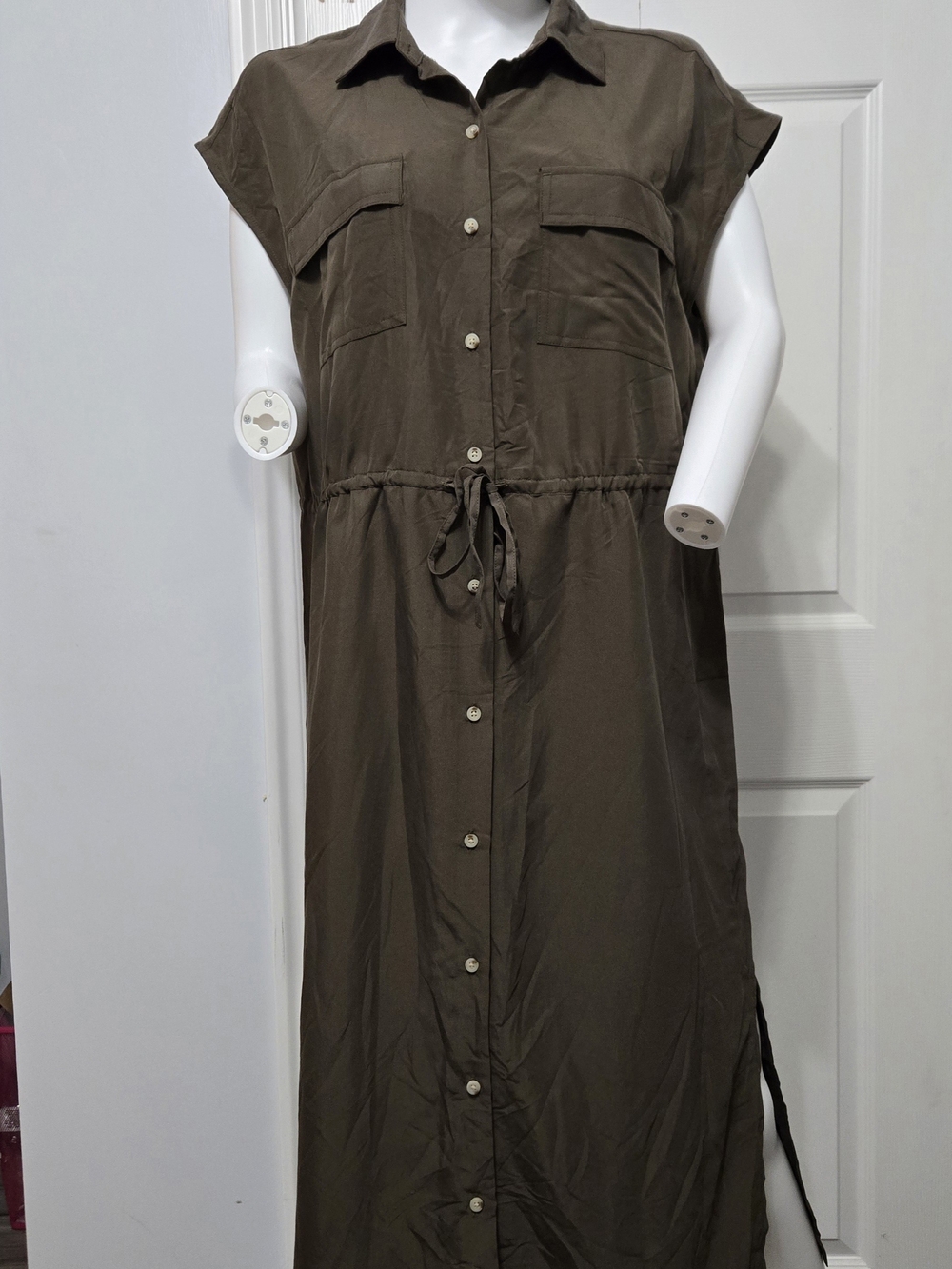 Old Navy Olive Button-Front Maxi Shirt Dress